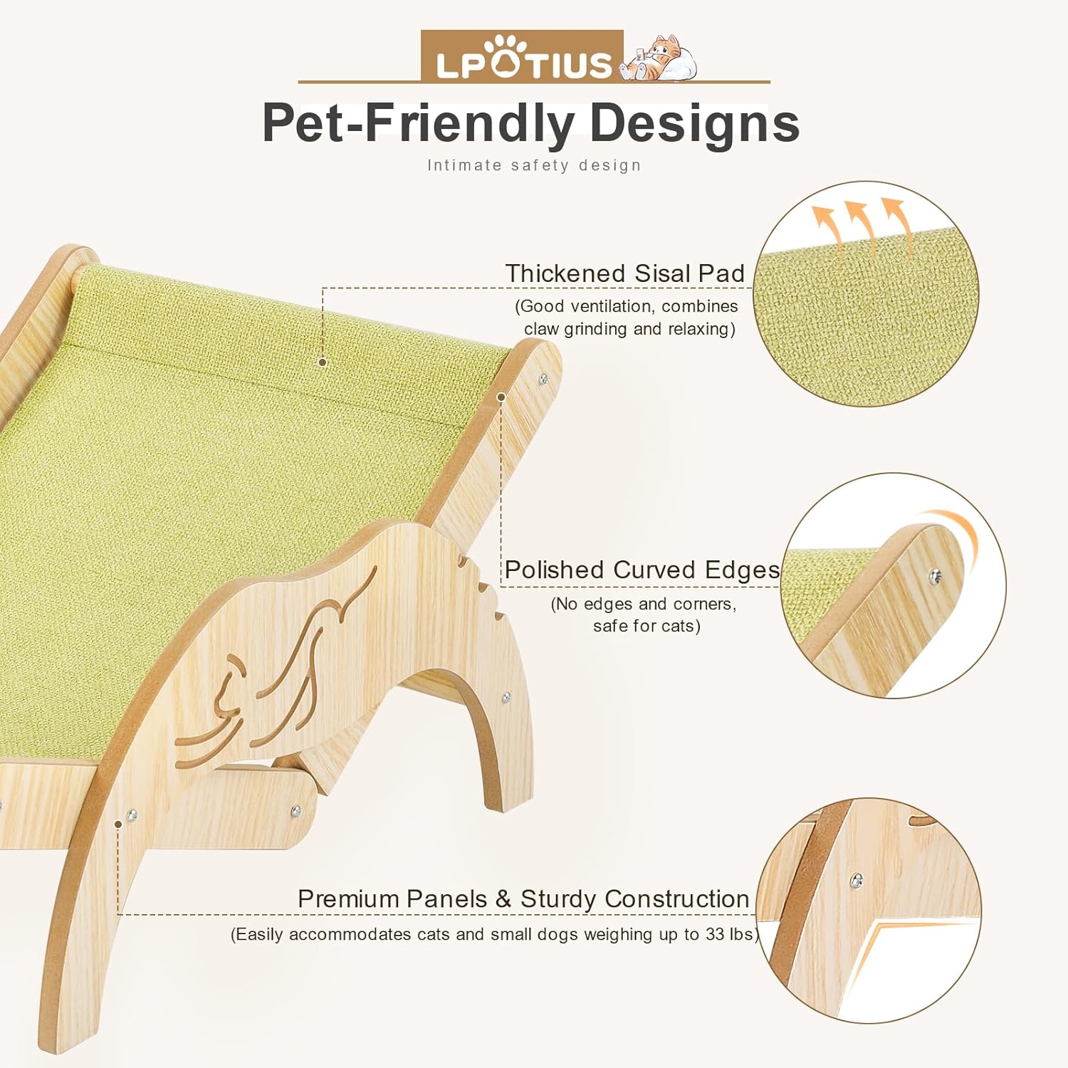 review Cat Hammock Beach Chair for Indoor Cats, Elevated Cat Bed Adjustable Cozy Cat Lounger Wooden Cat Chair
