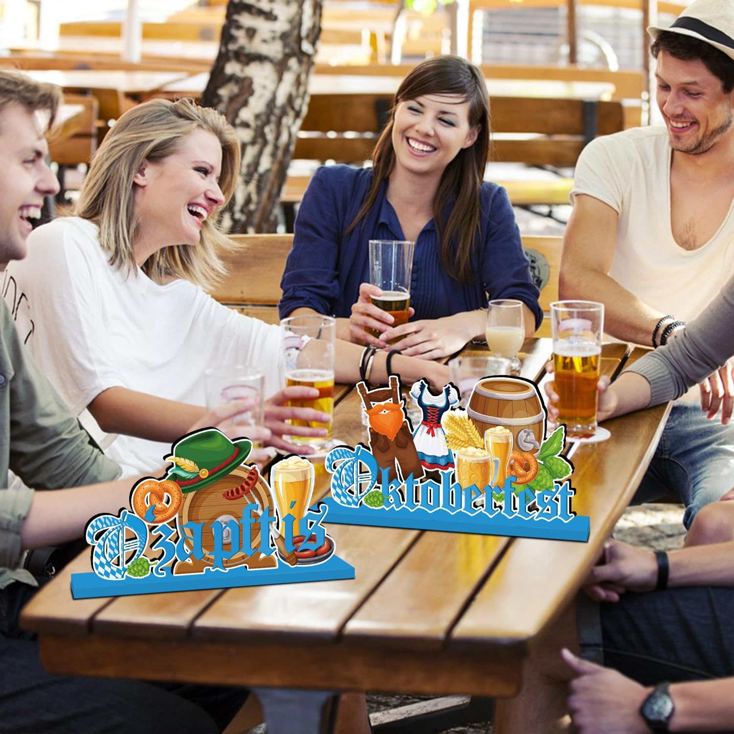 4Pcs Oktoberfest Decorations Table Wooden Centerpiece Ein Prosit October Festival Decorations Bavarian German Beer Festival Party Table Topper Photo Props for Oktoberfest Party Tiered Tray Decor