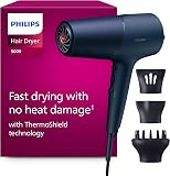 Philips 5000 Series - sèche-cheveux, technologie ThermoShield, ionique, 2 300 W, bleu métallique, avec concentrateur de 9 mm et 11 mm, diffuseur de volume, BHD510/20 - 1