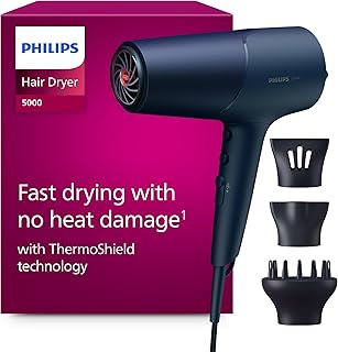 Philips Secador de Pelo Serie 5000, 2300w, con Tecnología ThermoShield, Boquilla UltraEstrecha, Boquilla Estrecha y Disfusor, BHD510/20, Negro