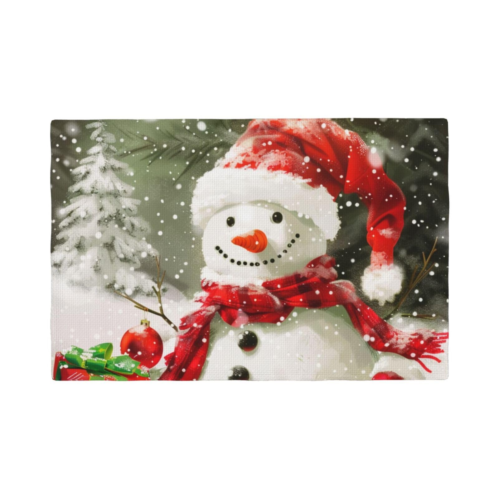 Merry Christmas With Happy Snowman Print Placemats Set, Heat Resistant Washable Placemat 12x18in Table Mats for Party Kitchen Dining Table Decoration Indoor Outdoor, Six Piece