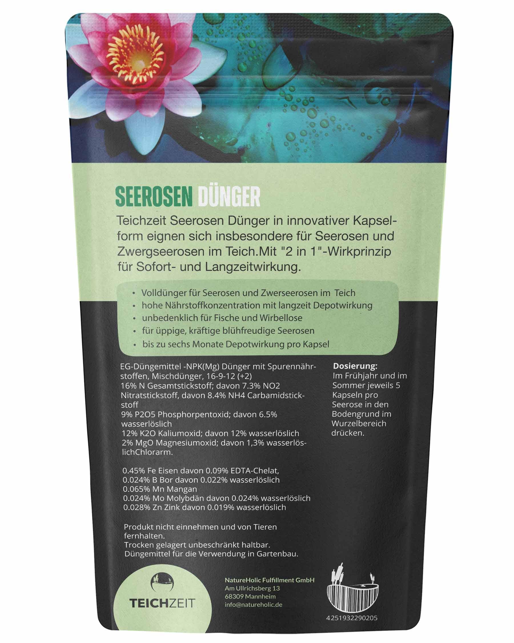 NatureHolic Seerosen Dünger 3er Set - 3X 25 Langzeitdünger Kapseln mit 2-in-1 Wirkprinzip - Teichdünger für Seerosen & Zwergseerosen im Gartenteich & Miniteich - mit NPK und Spurennährstoffen