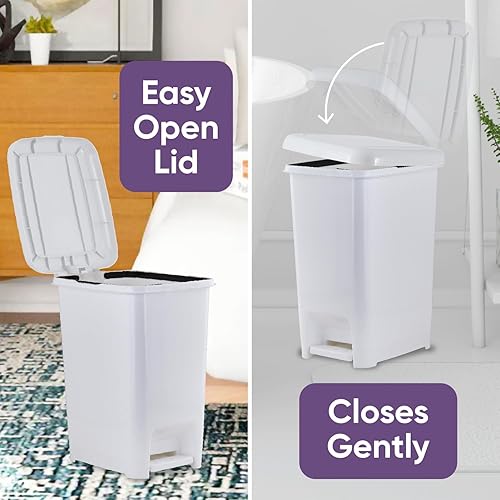 Miniatura 8 de Superio Bote de basura delgado con pedal de pie, bote de basura de plástico con tapa, bote de basura para baño, dormitorio, caravana, cocina,