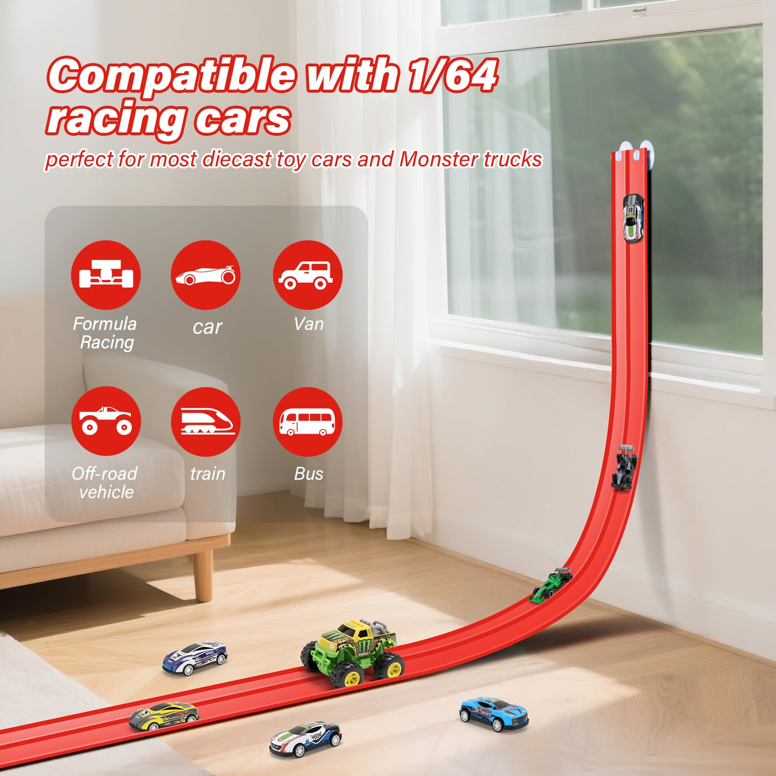Car Track 5m Includes 4 Cars: KETIEE Flexible Race Track Car Ramp Track Toy Car Race Track Rolls Up Portable Dual Racetrack for Jumps Loops Ramps for 1/64th Cars for Ages 3+ - Image 4
