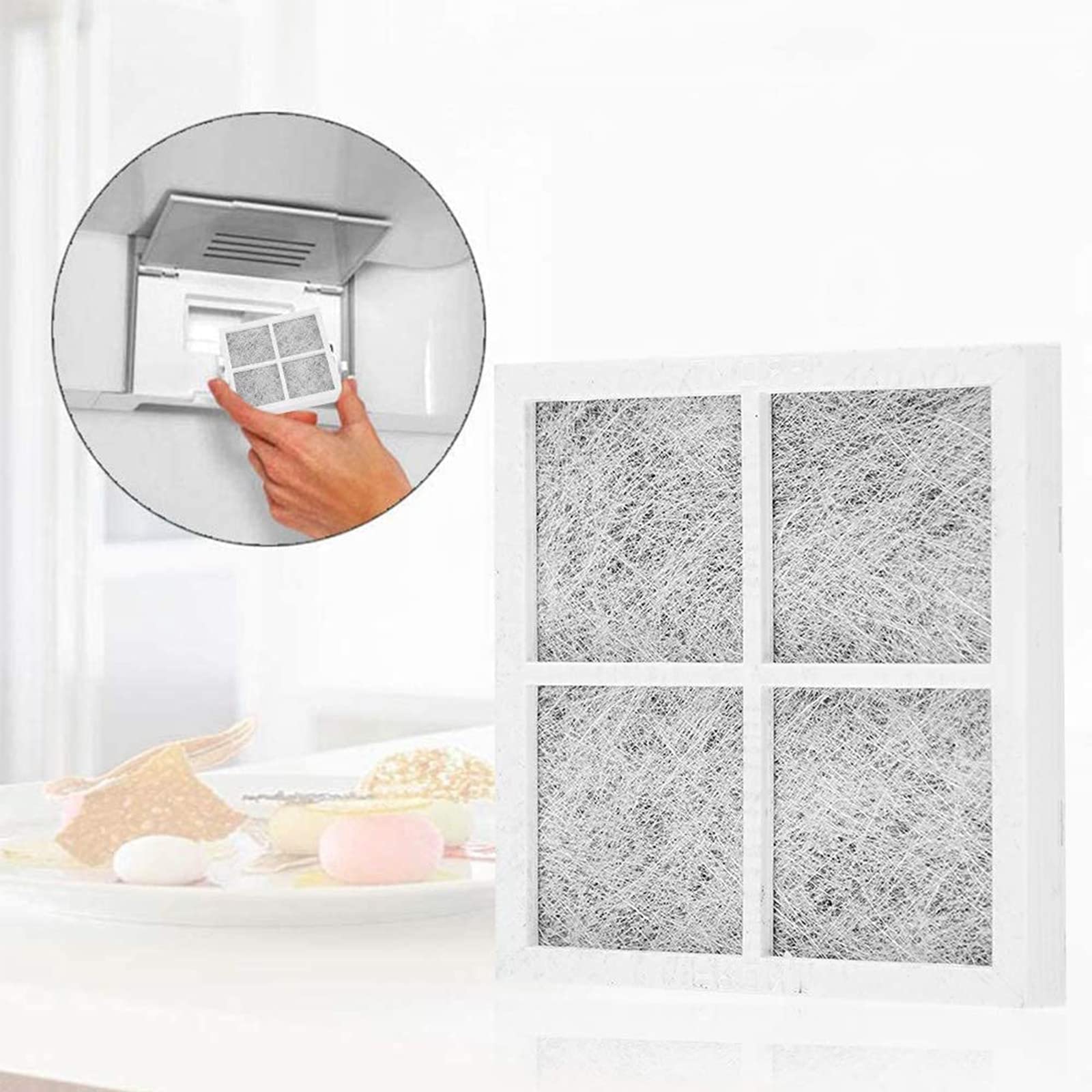 3 Pièces Réfrigérateur Filtre à Air, Filtres à Air à Charbon Actif, 81x81mm/3.19x3.19 Pouces, Filtres à Charbon Actif pour Réfrigérateur, Trois Couches, pour LG LT120F