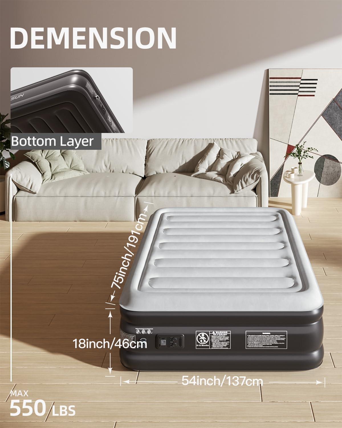 CHILLSUN 2025 Upgraded Air Mattress Full with Built in Pump, 18" Raised Comfort Blow up Mattress Inflatable Mattress Colchon Inflable, Flocked Top Air Bed with Storage Bag for Home Camping & Guests