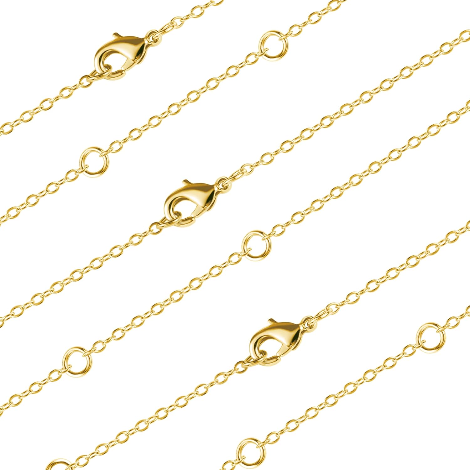 Wholesale 12 PCS 14K Real Gold Plated Solid Brass Thin O Chain Necklace 1 MM Finished Chain Bulk for Jewelry Making, Size 16" + 2" Extender - Image 2