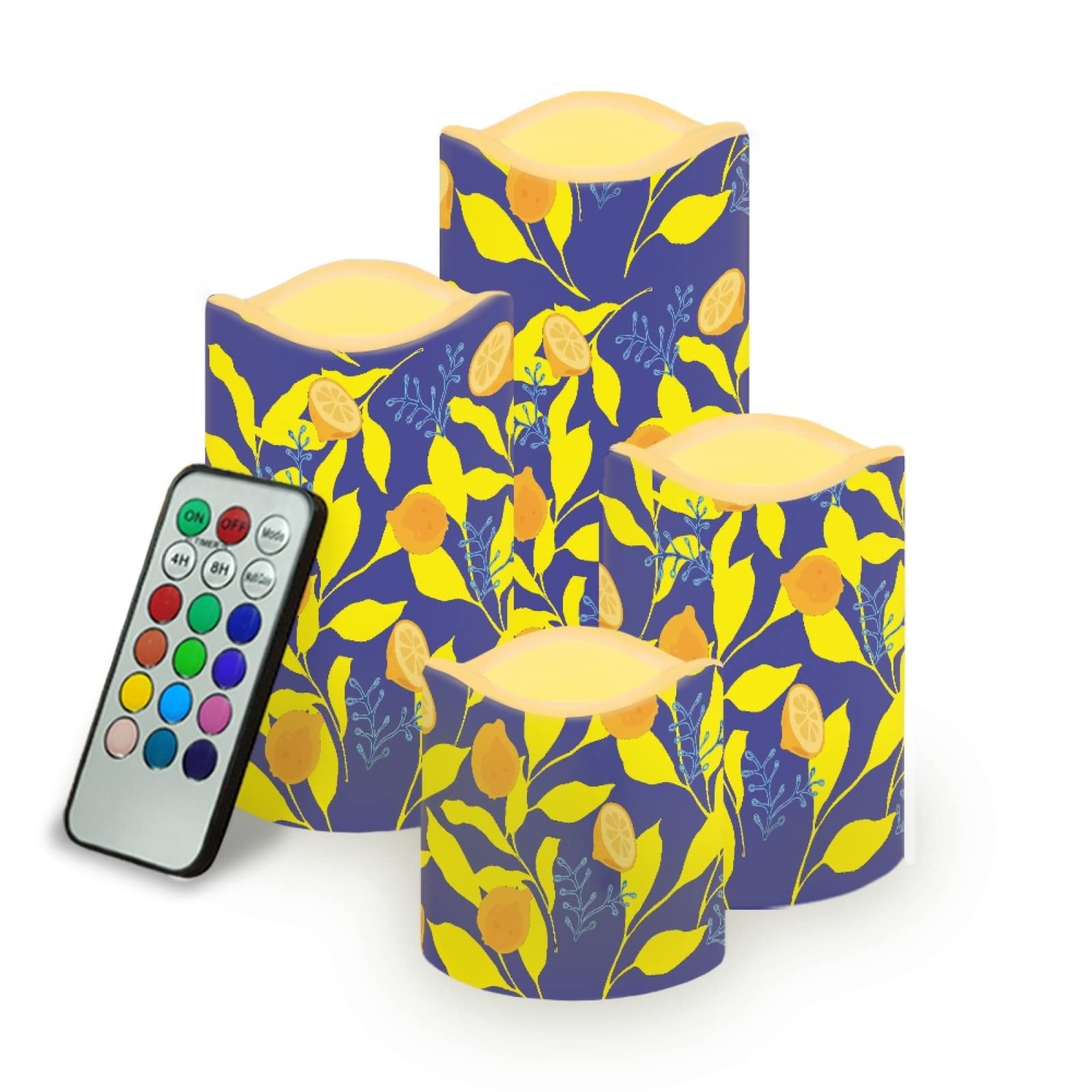 Kuiaobaty Lemon Pattern Led Flameless Candles Blue Multicolor Flickering Candle Lights with Remote Control Timer for Decoration Home Party — image 1