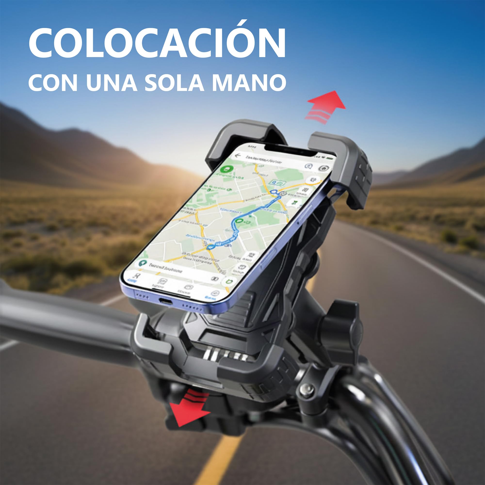 Soporte Móvil Moto Antivibración,ANTIRROBO, Brazo Metálico Extensible 360º.Soporte Móvil Bicicleta Bici Patinete electrico, Motocicleta. Teléfonos de 4,7-7,2'' Todo Tipo de Manillar