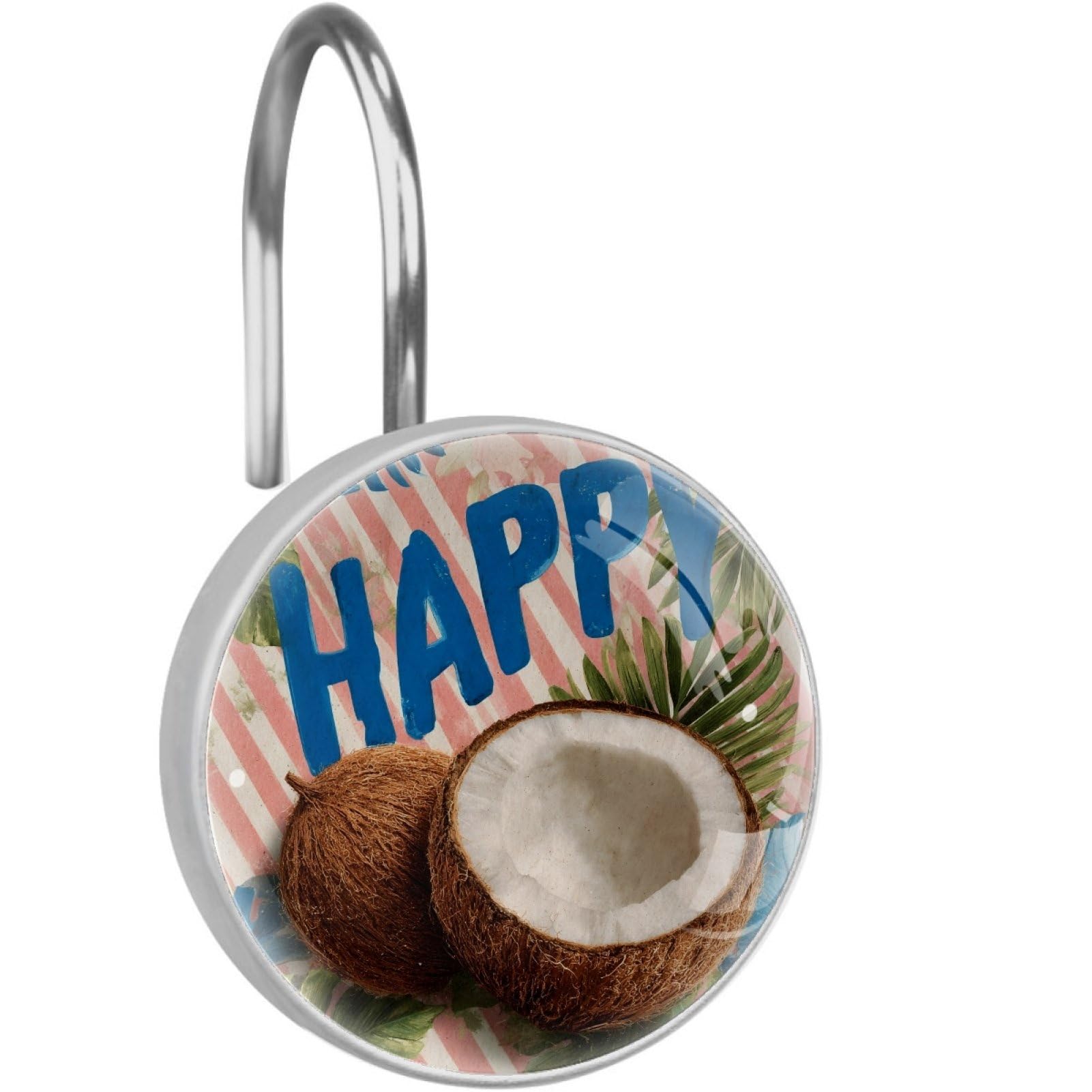 VAPOKF Shower Curtain Hooks, 12PCS Happy Coconut Shower Curtain Hook for Bathroom Decors Home Bedroom