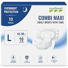 Nateen Combi Maxi Adult Diapers with Tabs for Women and Men, Maximum Absorbency Protective Incontinence Briefs, Overnight Leakproof and Skin-Friendly Incontinence Underwear. Large, 10Count