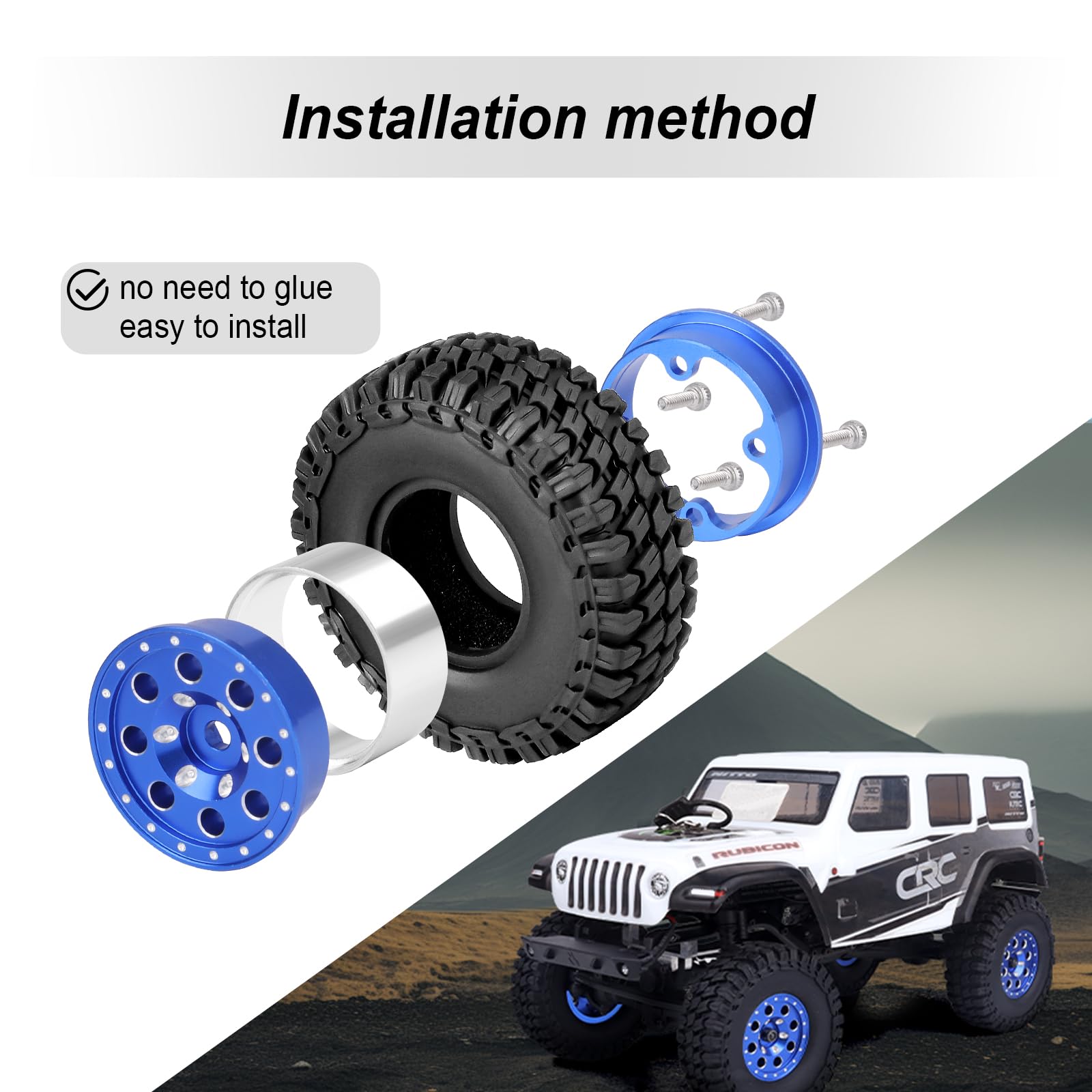 ZuoLan 4 Stücke 1 RC Felge Beadlock Wheel Rims 50mm Rubber Tires for All 1:24 Axial SCX24 AXI90081 Deadbolt AXI00001-AXI00006 RC Crawler Car Upgrades Zubehör (Orange