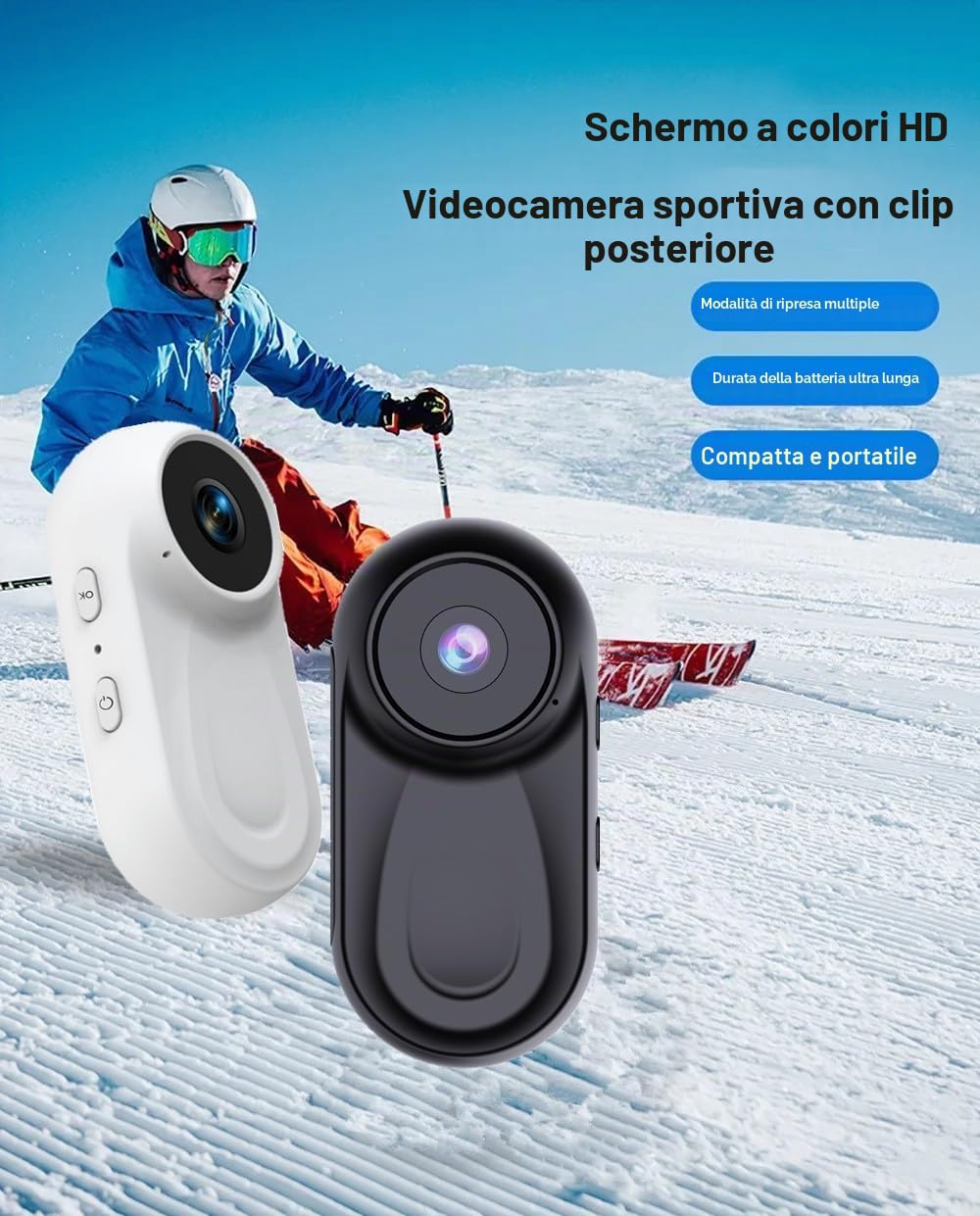 Sport Camera 1080P Body Cam POV Action Camera 360 Gradi Rotante e Clip Magnetica Cam Portatile per Vlogging Velo Moto ciclismo Registrazione Audio e Video, Accessorio Multi Micro Fotocamera sportiva