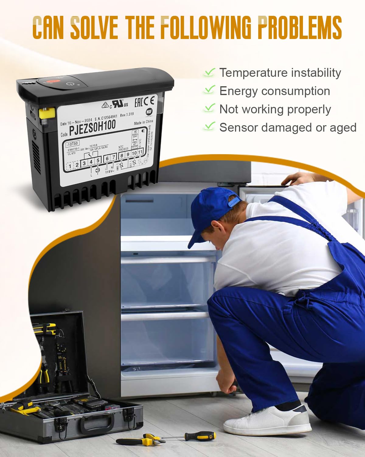 PJEZS0H100 regulator temperatury pasuje do Carel i wszystkich typów lodówek, termostat cyfrowy 115 V z sondą czujnika temperatury, sprzęt montażowy i instrukcje