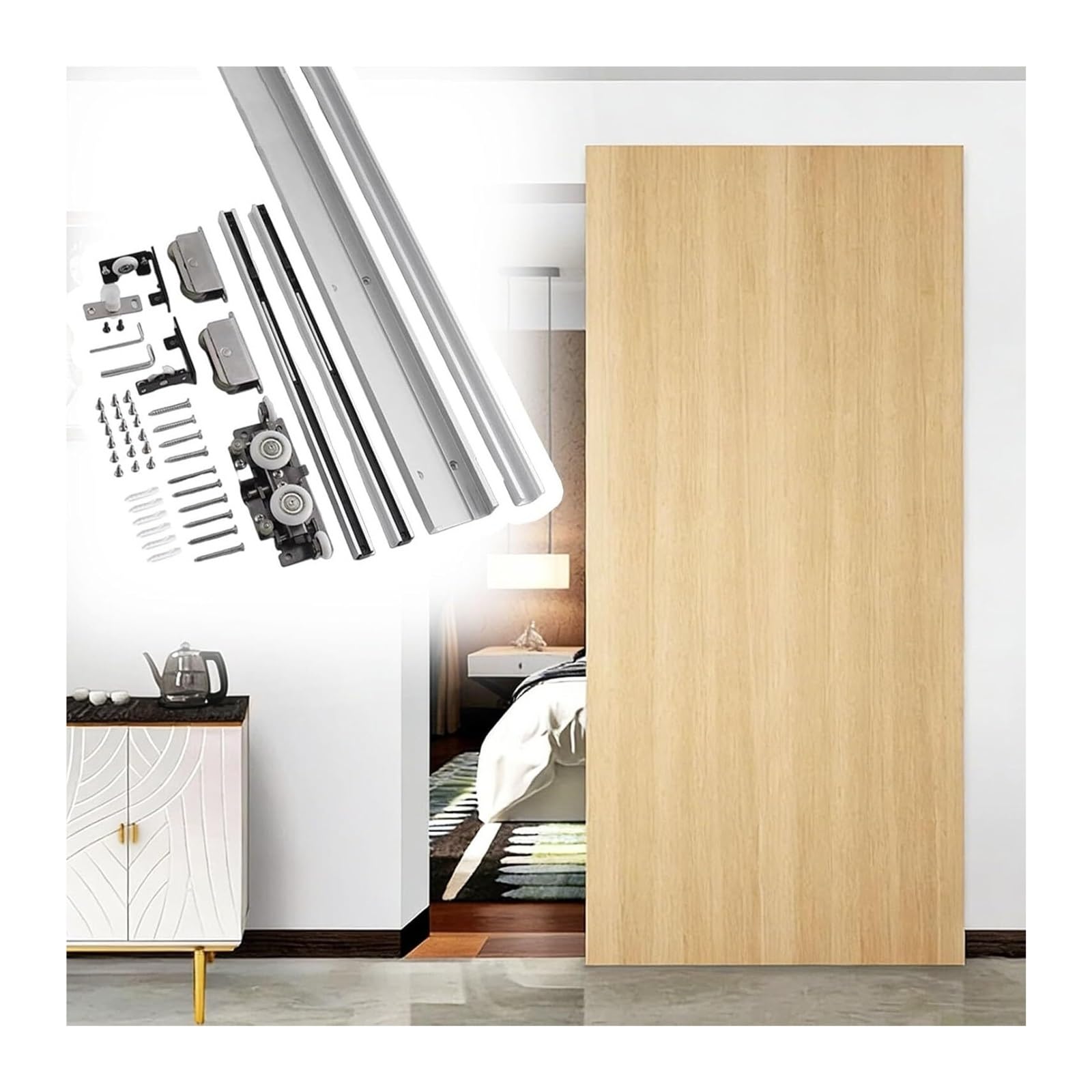 EBZFASO Sliding Door Track, Sliding Door Hardware Kit Soft Close Hidden Barn Track Closet Pantry Rail 80-180cm(142cm(55.9in))