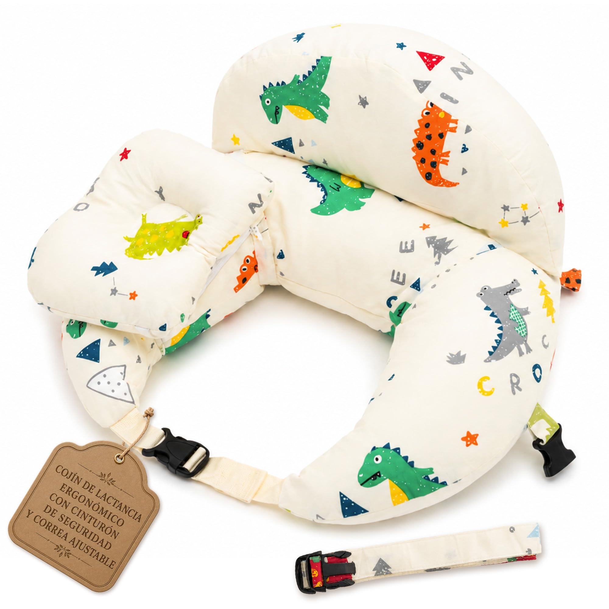 Cojín de Lactancia Ergonómico con Cinturón Ajustable para Cintura y Cuello | Soporte Anticaída para Bebé | Funda Desenfundable y Lavable | Almohada de Lactancia para Dar el Pecho y Biberón