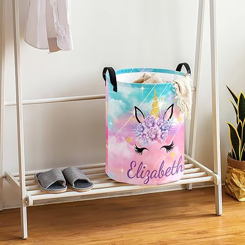 Miniatura 3 de Cesta de lavandería de unicornio impermeable, bonita cesta de lavandería con asas de cuerda, cesta de lavandería personalizada con nombre para niñas