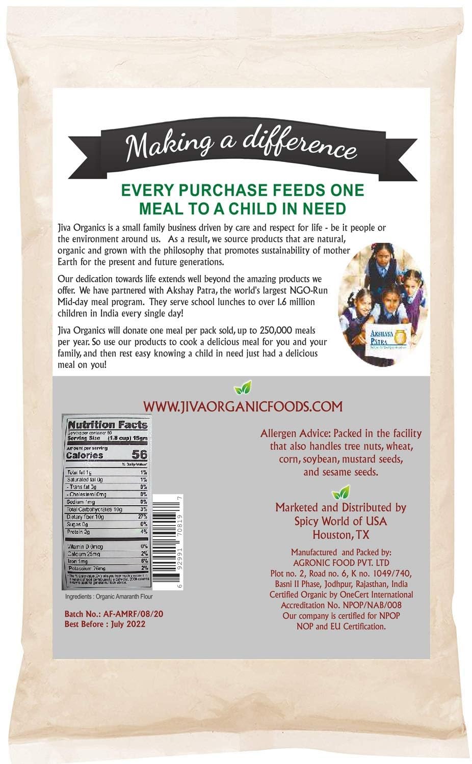 Jiva Organics Organic Amaranth Flour 2 Pound Bulk Bag - Rajgira Atta, 100% Natural & Non-GMO - Image 2