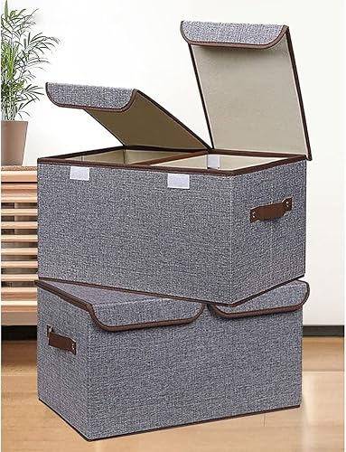 Miniatura 7 de Cajas de almacenamiento con tapas dobles y asas, contenedores plegables de lino, cestas de ropa, cubos con divisor extraíble para el hogar,