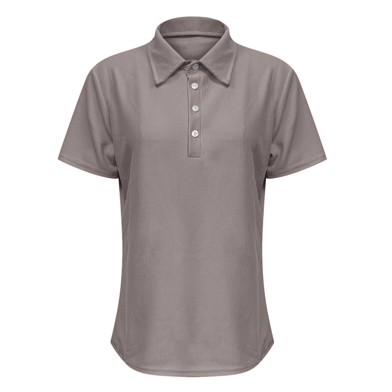 Polo d'été en tricot gaufré à manches courtes et col à revers boutonné pour femme, grande taille, décontracté, coupe ample, chemisier texturé