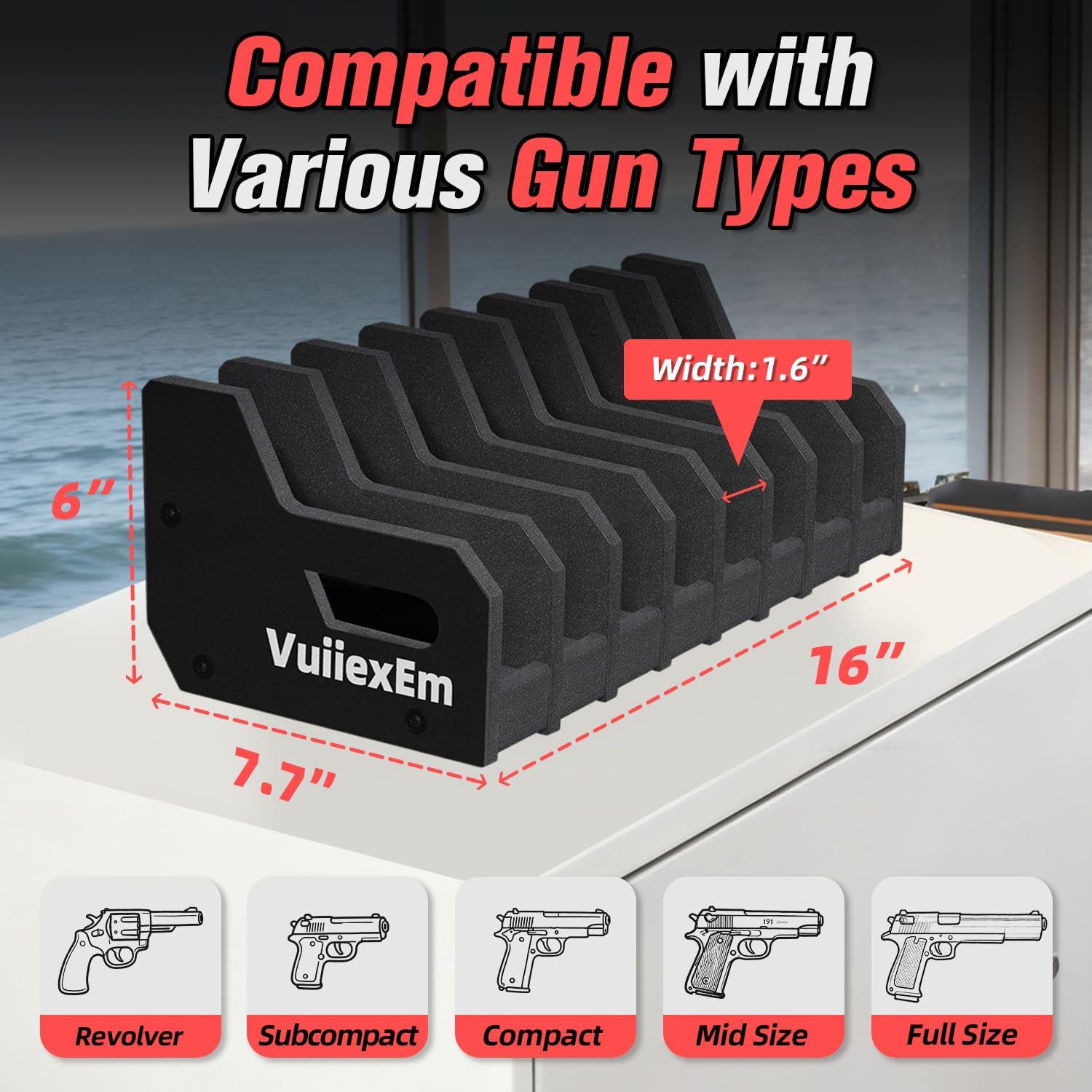 Foam Pistol Rack for Gun Safe, Portable Handgun Holder Gun Safe Accessories, Anti-Scratch Anti-Slip Gun Cabinet Organizer 8-Slot