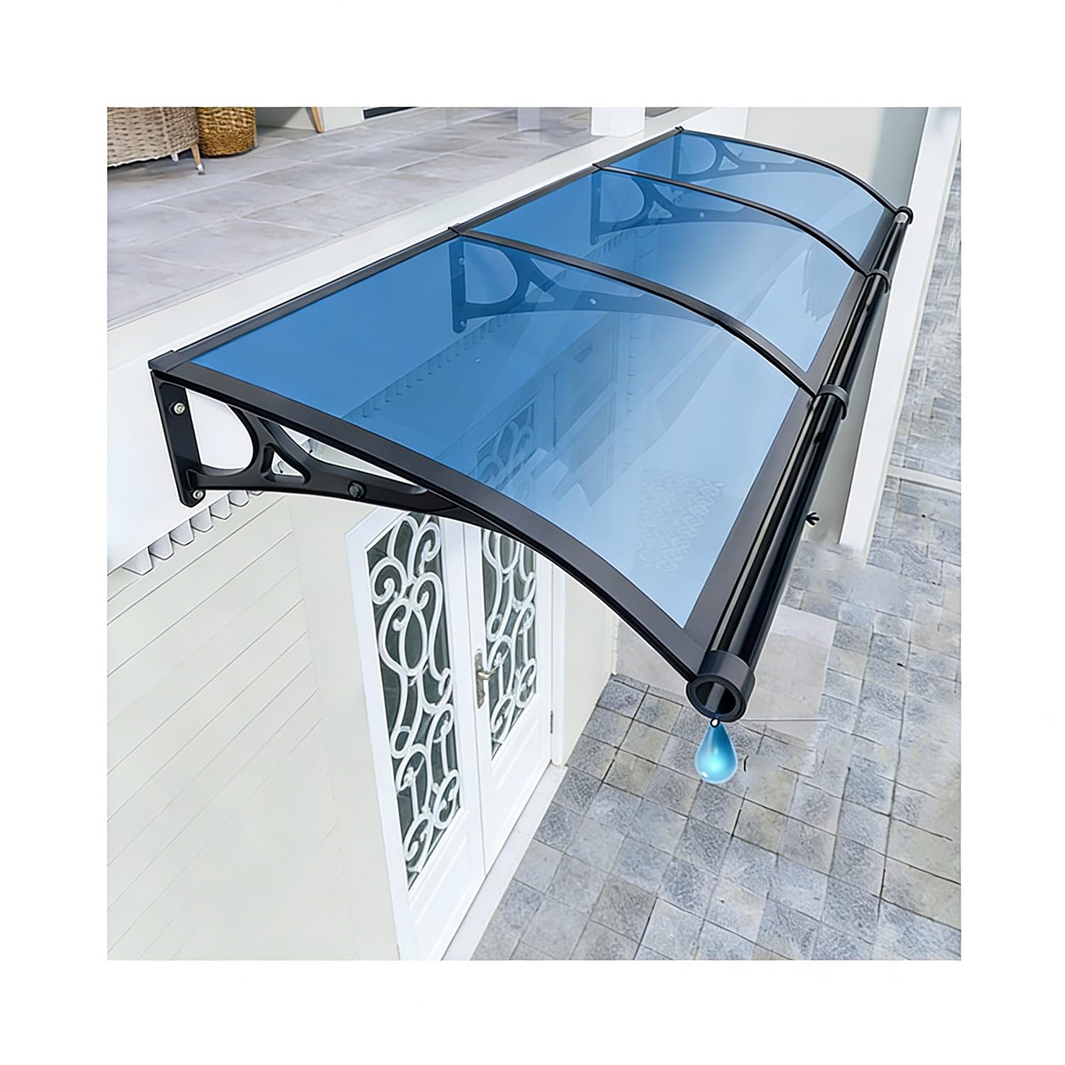Auvent de porte robuste à drainage séparé pour une menuiserie durable