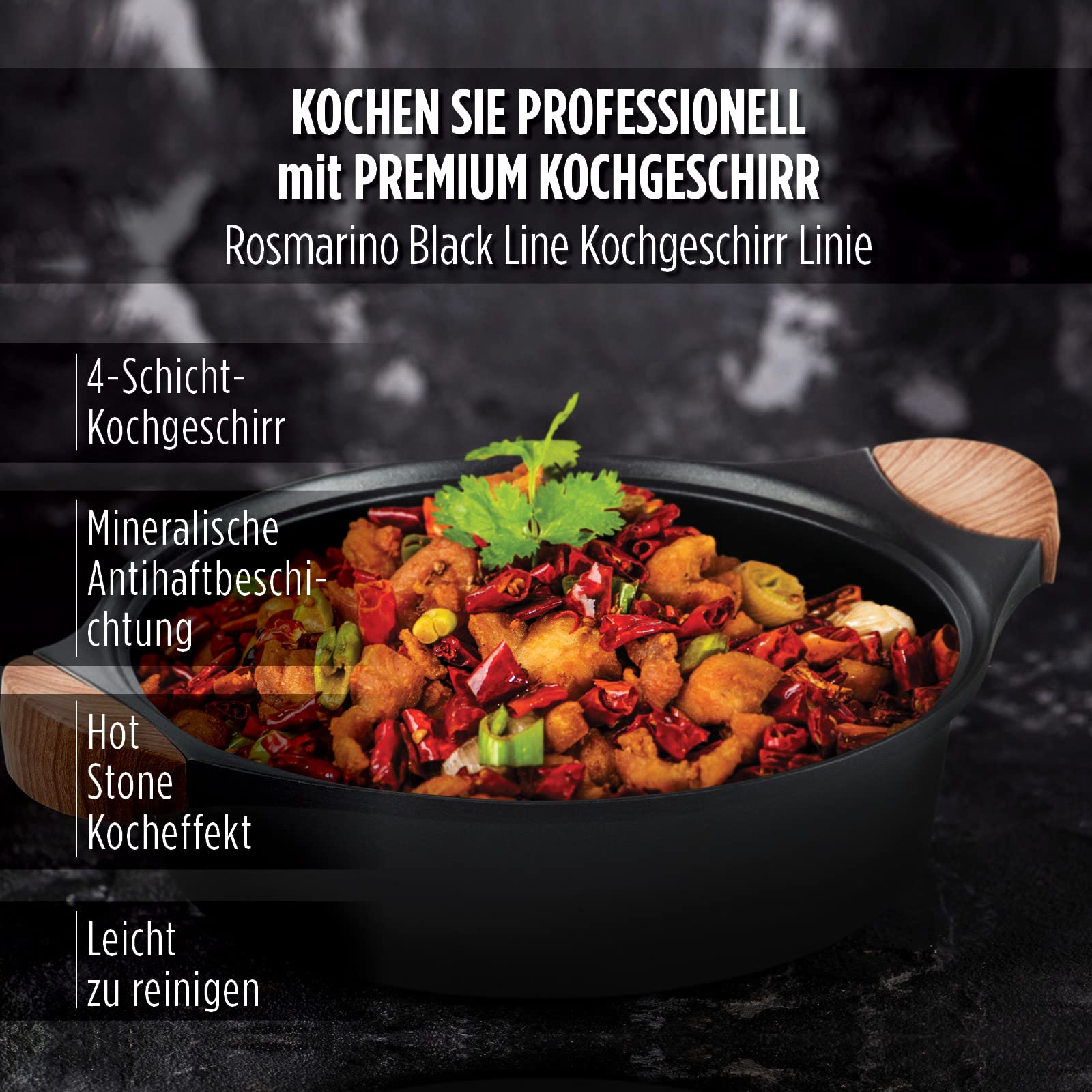 ROSMARINO Bratpfanne 28 cm - Servierpfanne aus hartgepresstem Aluminium - Schmorpfanne geeignet für alle Kochfelder inkl Induktion mit deutscher Antihaftbeschichtung