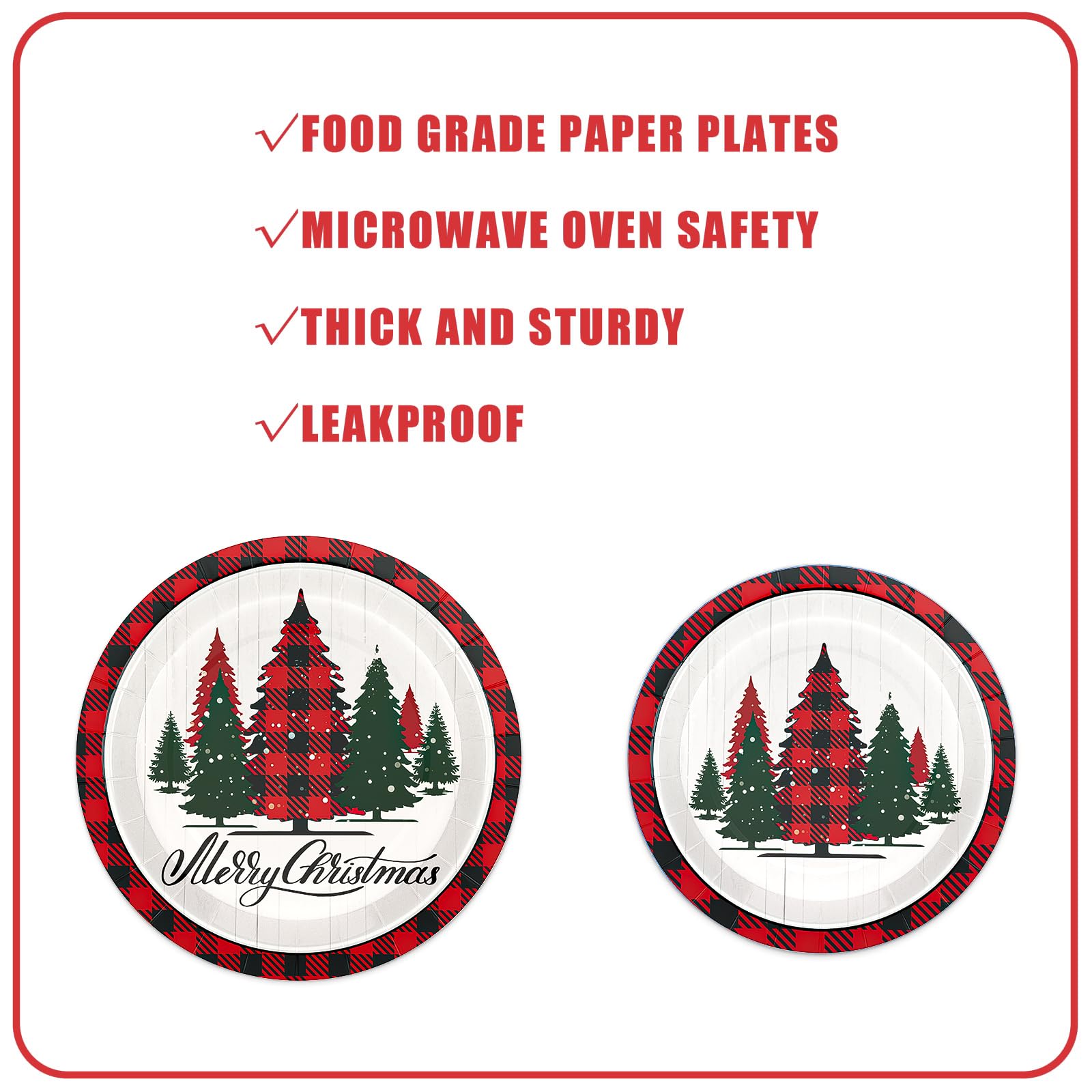 Homlouue 200 platos y servilletas de papel de Navidad, platos y servilletas rojos y blancos desechables, platos y servilletas de Navidad para 50 invitados, decoraciones de mesa de fiesta de Navidad