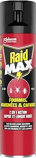 Raid Max Fourmis, Araignées et Cafards - 2 en 1 Action Rapide et Longue Durée - Jusqu'à 1 Mois d'Efficacité - 1 Aérosol
