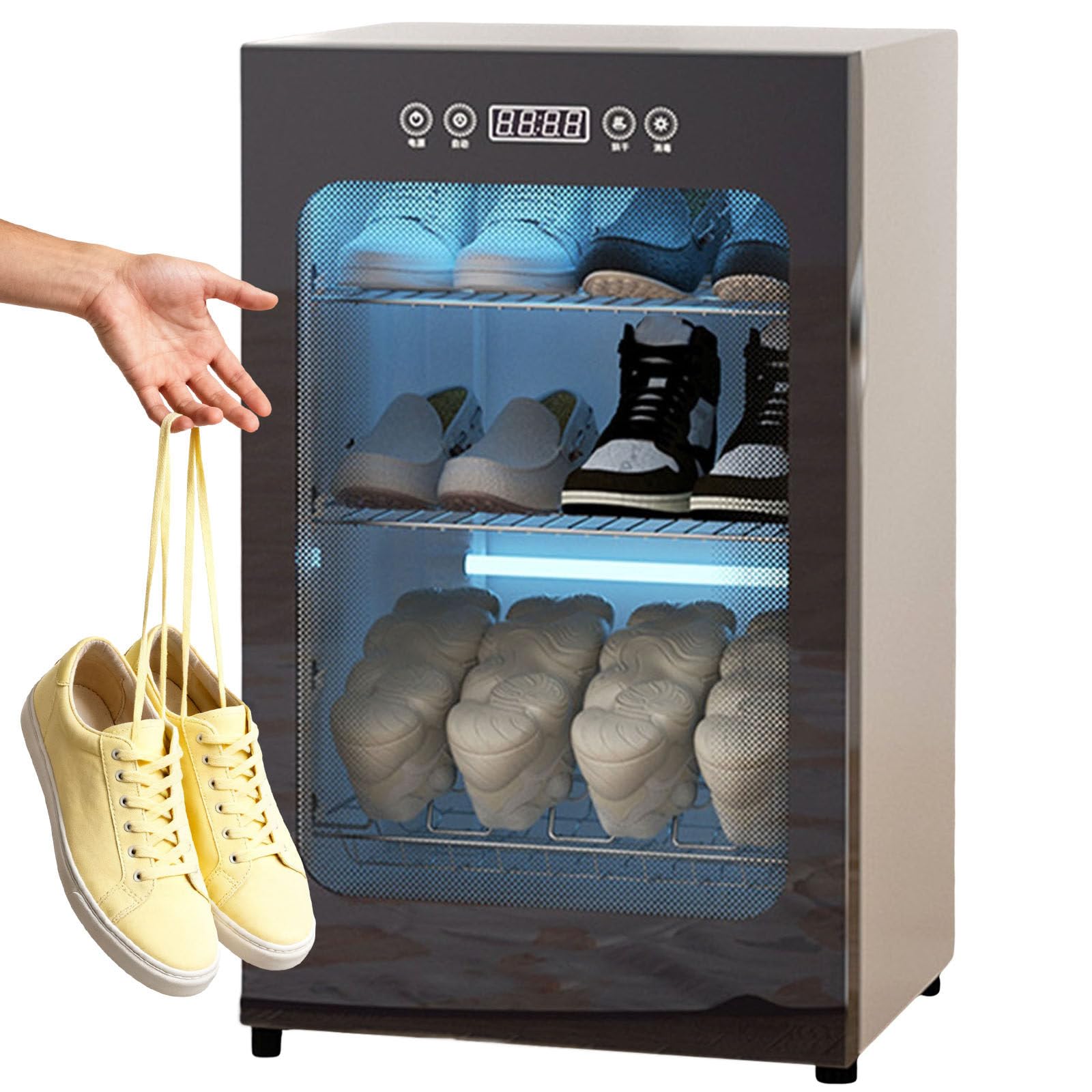 Sèche-chaussures électrique avec commandes numériques et minuterie, peut contenir plusieurs paires pour chaussures, chapeaux et chaussettes