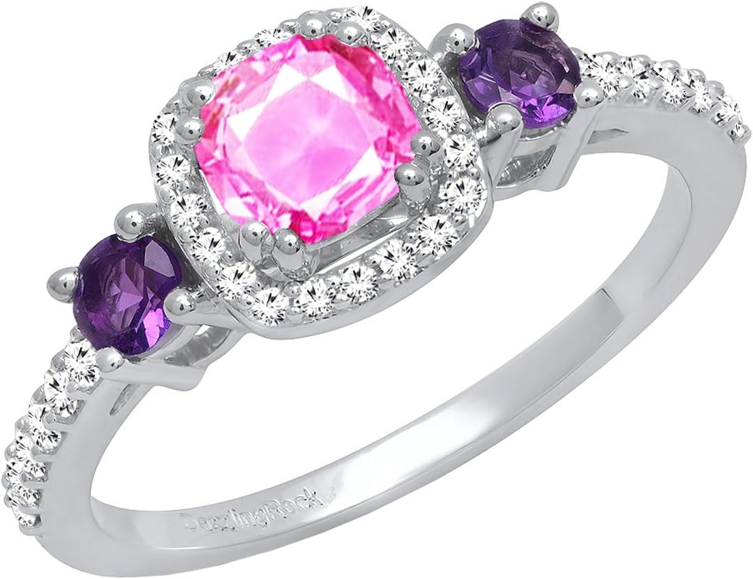 Dazzlingrock Collection 14K 5 MM Cushion Lab Created Gemstone & Diamond Ladies Engagement Ring, White Gold