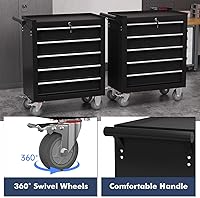 Vista 5 de Cofre de herramientas de 5 cajones, carrito de herramientas con ruedas, armario de herramientas de alta capacidad con sistema de bloqueo