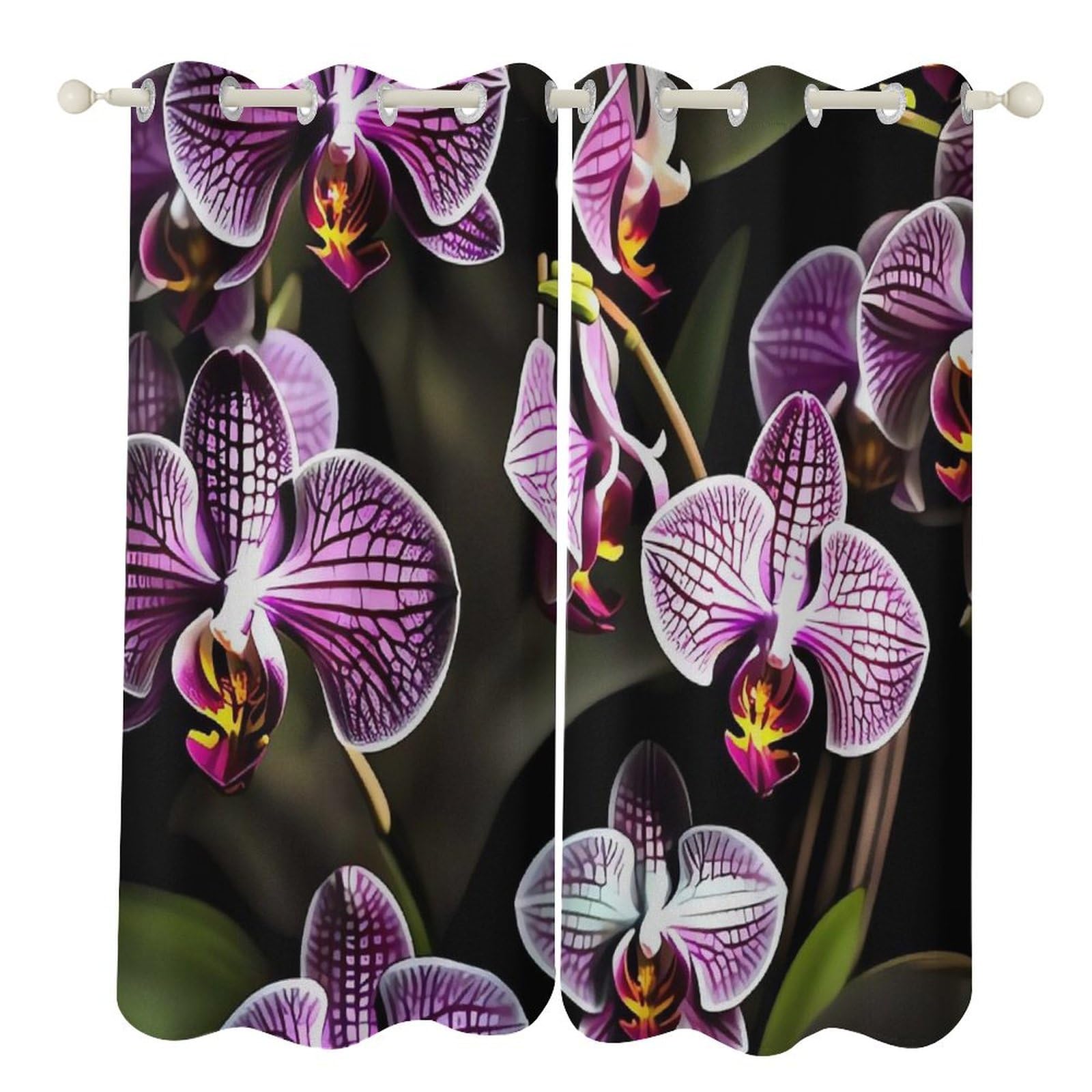 Rideaux occultants salon et salle de bain ambiance orchidée violette