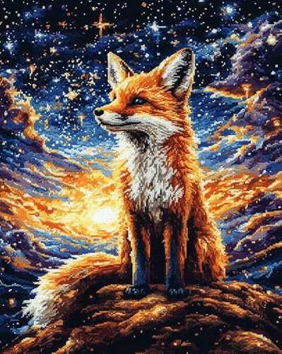 AxiangziK Cross Stitch Kits for Adults Beginners,The Fox Gazing at the Stars Stamped Cross Stitch Kits,11 CT Embroidery Needlepoint Kits Home Decor,16x20inch