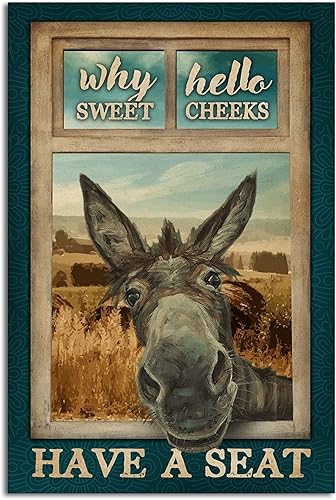 Cartel de hojalata retro divertido, letrero de metal divertido de burro para decoración de baño, letrero de metal divertido para baño, póster de