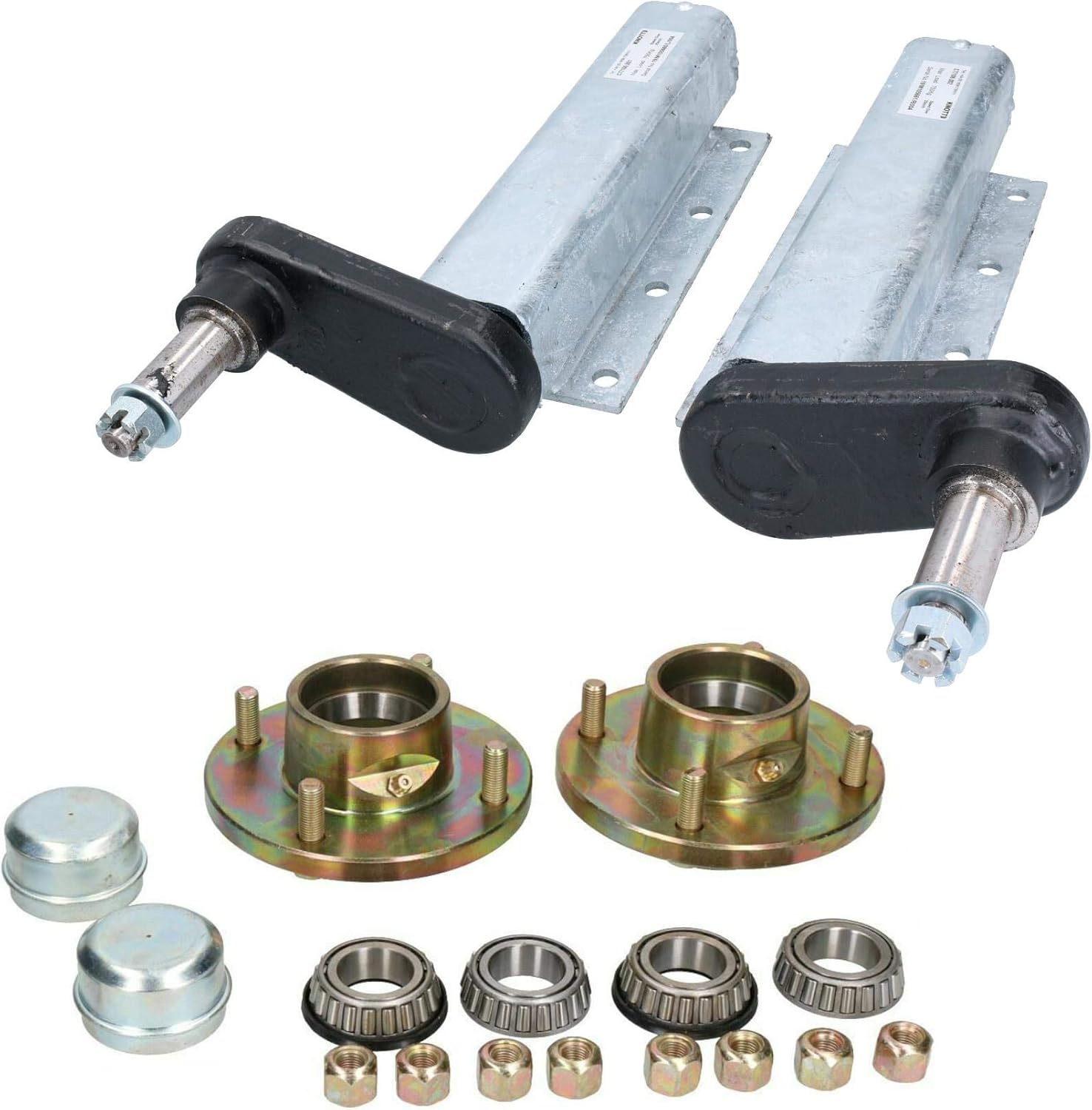 750kg Galvanised Trailer Suspension Units & 4" PCD Hubs (Pair) Bearings Knott