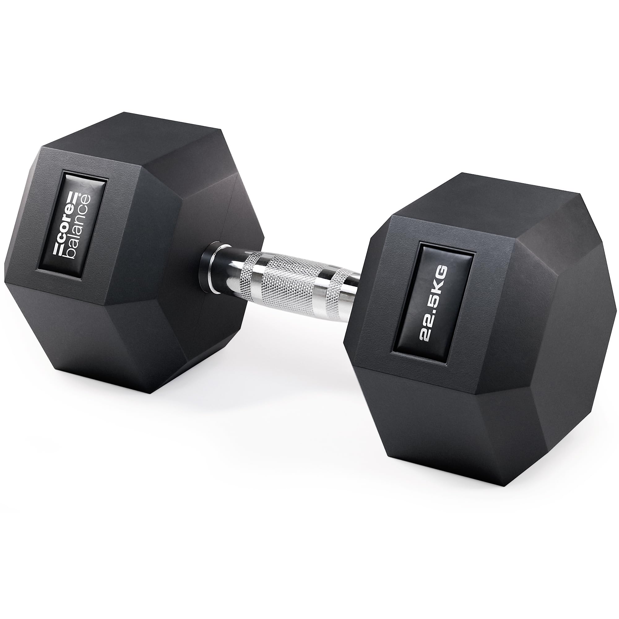 Core Balance Single Hex Dumbbell – 1 x 22.5kg, Cast Iron, PVC Coated Anti-Roll Hexagonal Weight, Knurled Non-Slip Handle, Home Gym Fitness, Strength Training, Weight Lifting