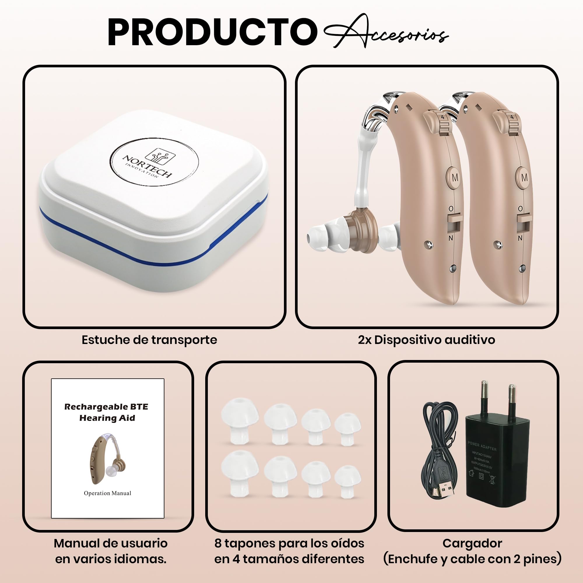 Amplificador Auditivo con Modos Ajustables al Entorno, Amplificadores Auditivos de Larga Duración, Amplificador Auriculares Inalámbricos, Amplificador de som (Pareja)