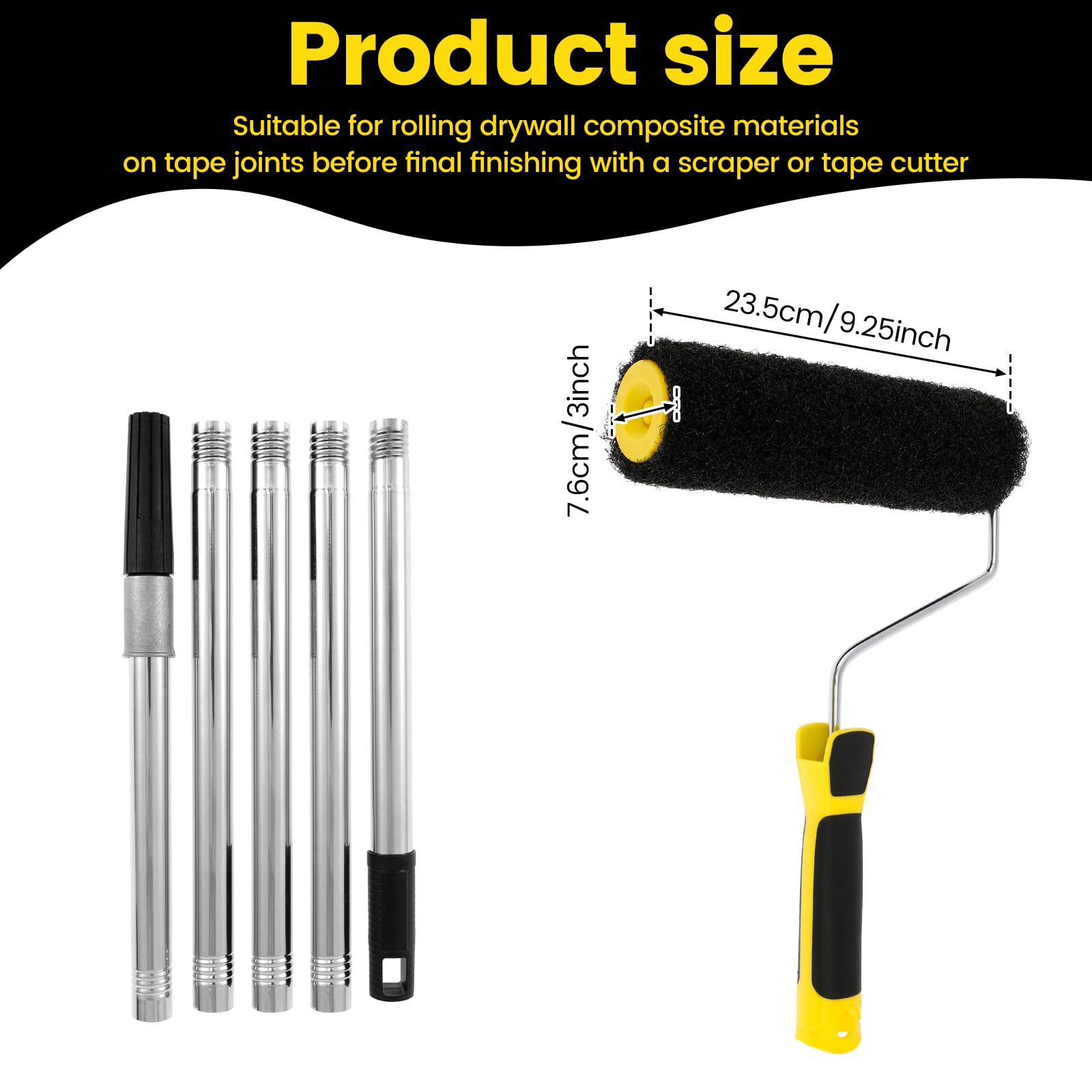 Rodillo de yeso compuesto de 9 pulgadas con mango ergonómico para paneles de yeso, rodillo de textura cómoda para aplicar manualmente para pared y superficie de techo