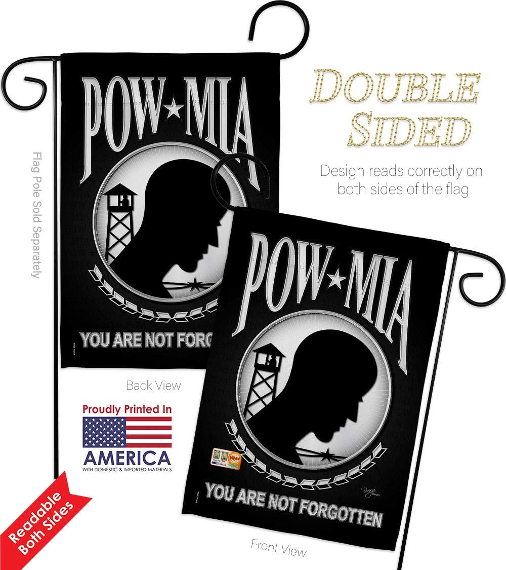 POW MIA Garden Flag Set Wall Holder Armed Forces Vietnam WarUnited State American Military Veteran Official Small Decorative Gift Yard House Banner Double-Sided Made In USA 13 X 18.5
