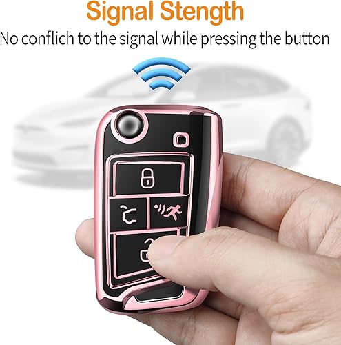 Miniatura 5 de Sindeda Funda para llavero Volkswagen con llavero de protección completa suave compatible con VW Tiguan Golf Jetta Polo Atlas Skoda (rosa)