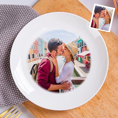 Plato de cena personalizado de cerámica con foto personalizada con logotipo de imagen, texto, regalos conmemorativos personalizables para