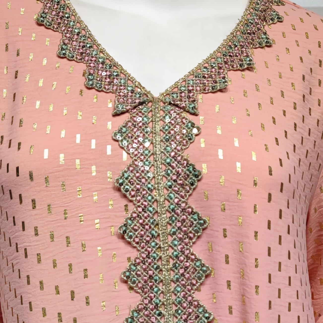 FPOVFPO Women's Muslim Abaya One-Piece V Neck Bronzing Dress Islamic Full Length Kaftan Daily Casual - Image 4