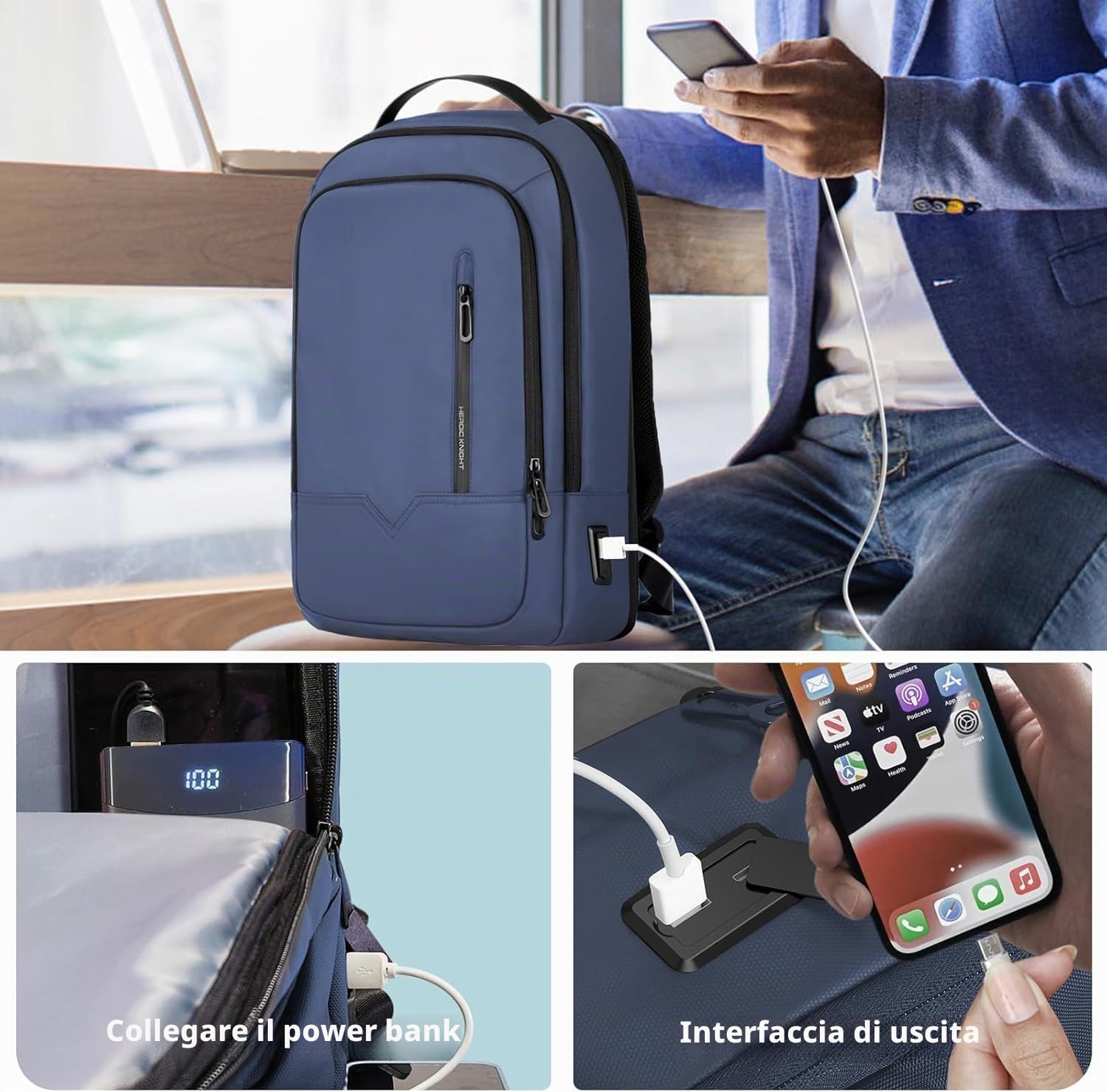 Zaino per Computer Portatili da Uomo Zaini per PC portatili | PC 15,6 pollici con porta USB antifurto Grande Capacità Resistente all'Acqua per lavoro Quotidiano Viaggio Università,Blu