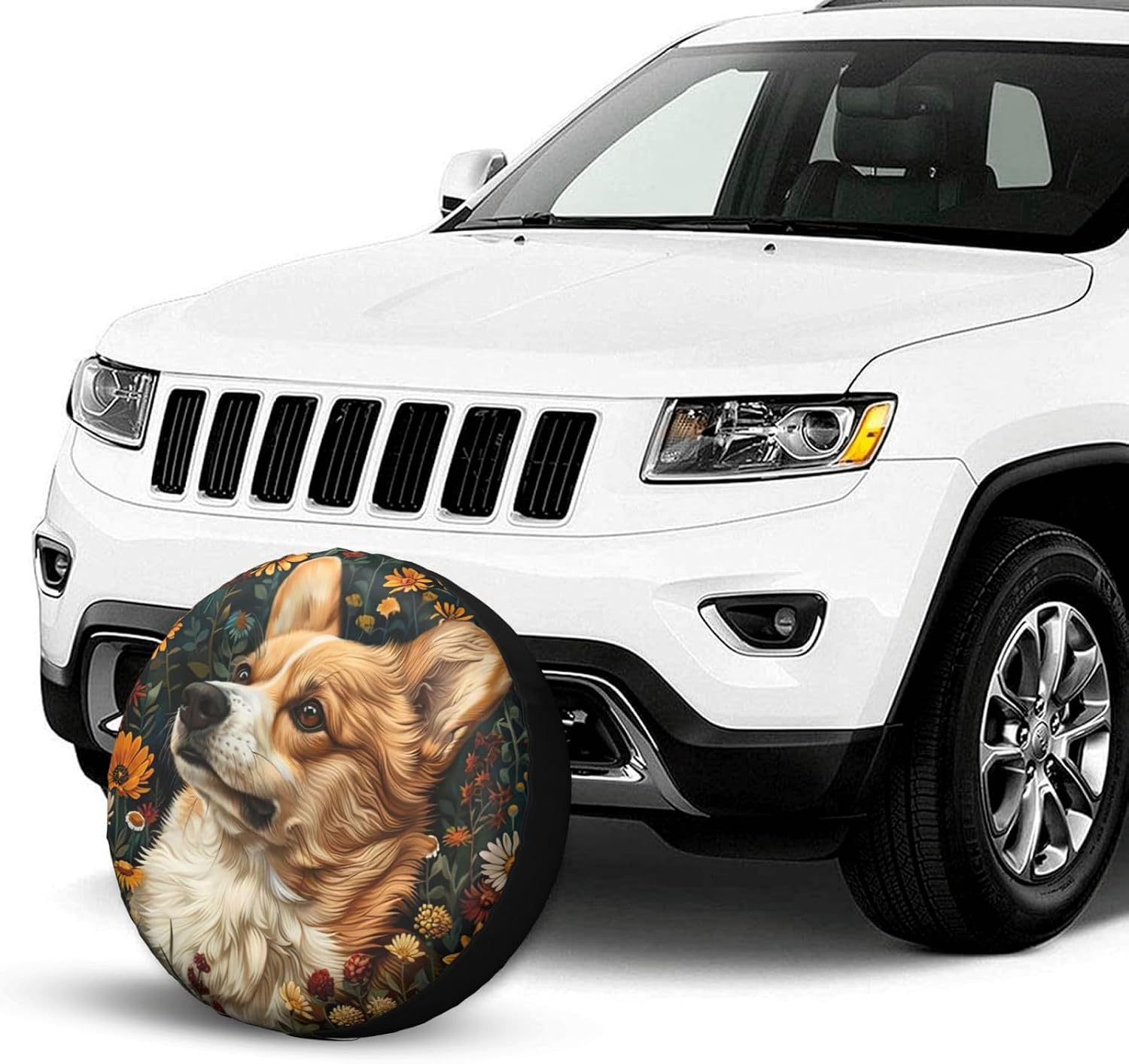 Corgi Floral Flowers Spring Garden Print Tire Cover Universal Spare Wheel for Trailer Rv SUV Truck Camper Travel Accessories