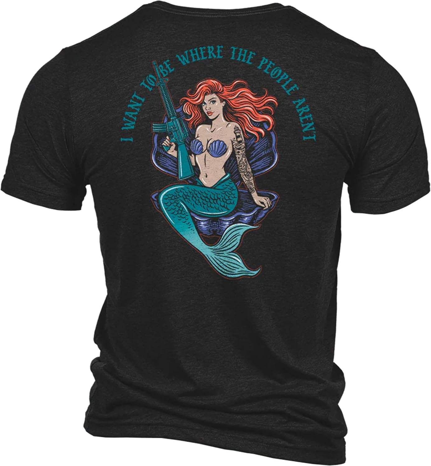 Nine Line M16 Mermaid Graphic T-Shirt for Men, Funny Patriotic Veteran Owned Tactical Pin Up Mens 2A Anti Social Shirt