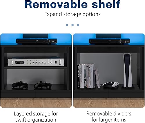 Miniatura 7 de HOMMPA Soporte de TV LED con tomas de corriente para TV de hasta 70 pulgadas, centro de entretenimiento moderno con almacenamiento, consolas de TV