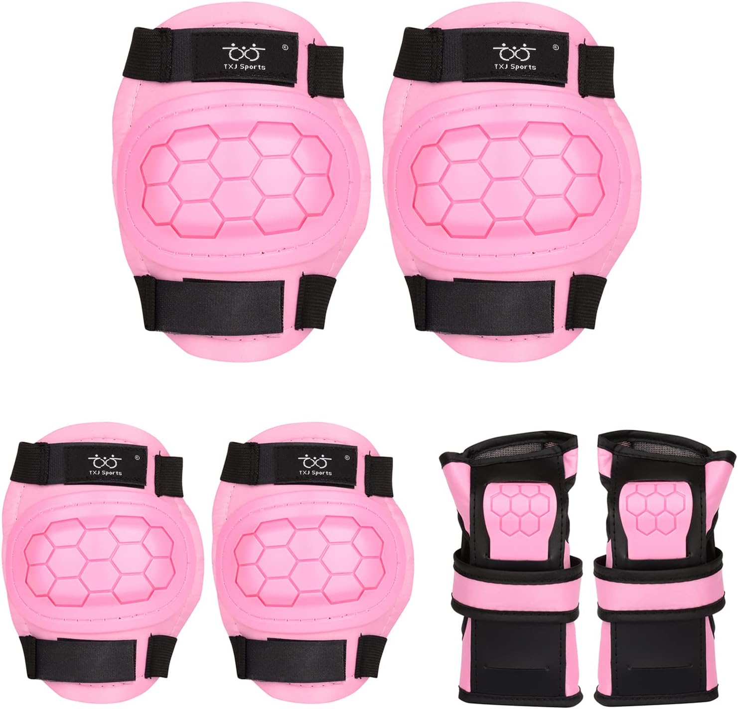 TXJ Sports Elbow and Knee Pads Kids with Wrist Guards Protective Gear for Skateboard Roller Skating Biking Skating Inline Skates Longboarding Derby Riding Scooter