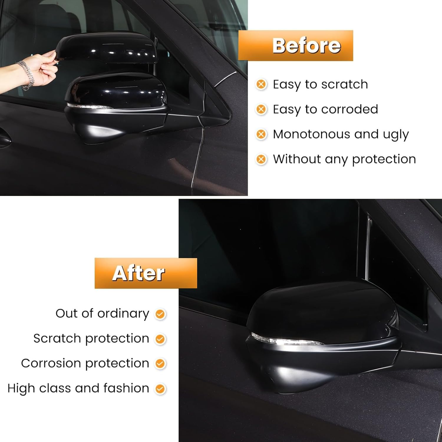 Door Rear View Mirror Cover Compatible with Honda Pilot 2016-2022/ Ridgeline 2020-2023/ Passport 2019-2023, Side Door Rear View Mirror Cover Cap Exterior Accessories (Piano Black)