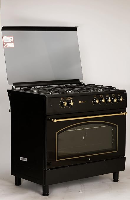 SOLTHERMIC F9L50G2RB COCINA NEGRA RUSTICA CON MANDOS DORADOS / ANCHO 90 CMS  / 5 FUEGOS / HORNO PANORAMICO 115 L. / GAS BUTANO Y GAS CIUDAD : Amazon.es:  Grandes electrodomésticos